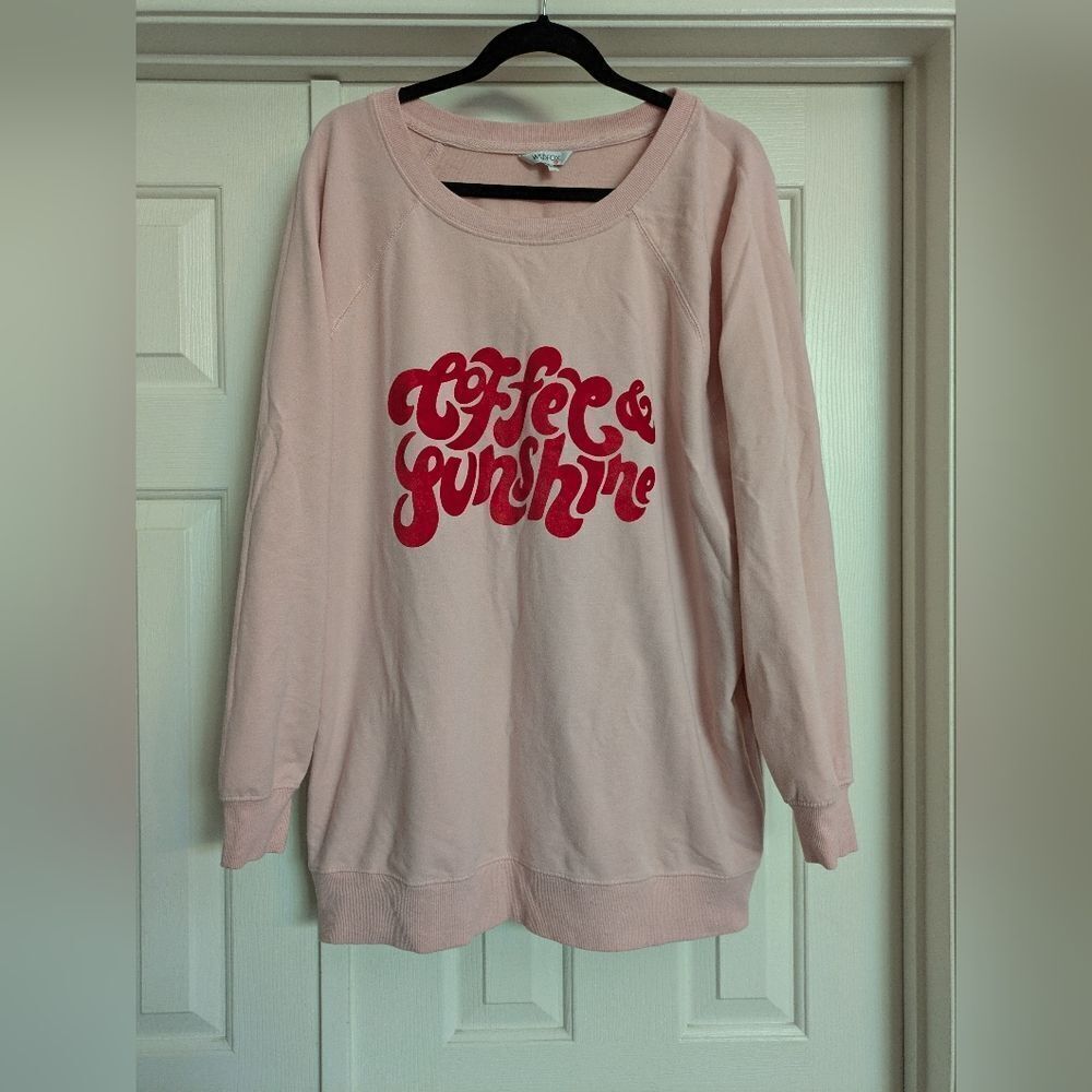Wildfox Coffee & Sunshine Pink French Terry Crewneck Graphic Sweatshirt Size XL